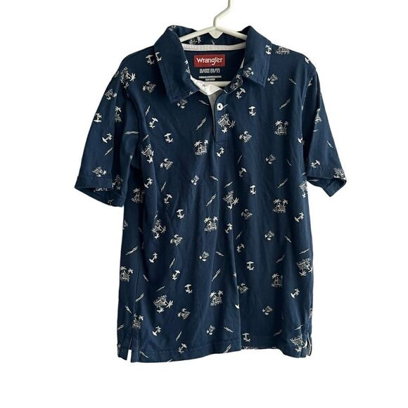 Wrangler Kid's Navy Blue Tropical Print Polo Shirt - Picture 1 of 7